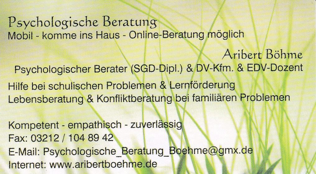 Psychologische Beratung & Nachhilfe & EDV-Schulungen Aribert B&ouml;hme